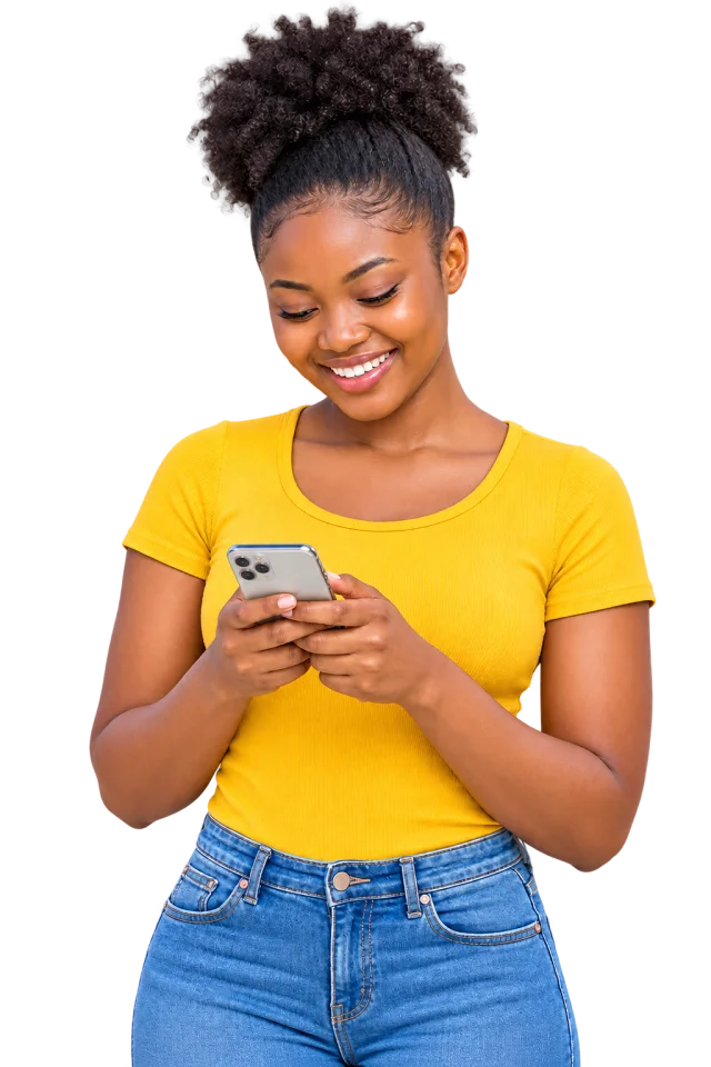 Happy woman using her phone