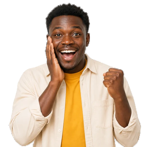 Excited shopper reacting to the early registration bonus